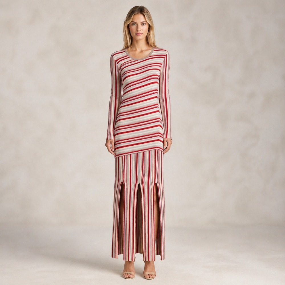 Tabula Rasa Ribbed Knit Dress Striped Stretch Fitted  Engineered Stripe SZ Small